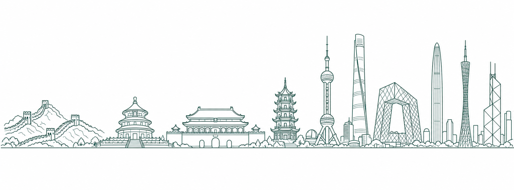 Skyline ilustrado de monumentos y edificios de China